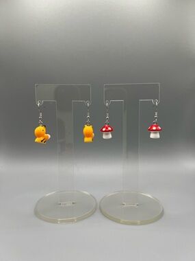 Cute Kids' Mixed Charm Earrings - Yellow Duck & Red Mushroom - Handmade #E0222C